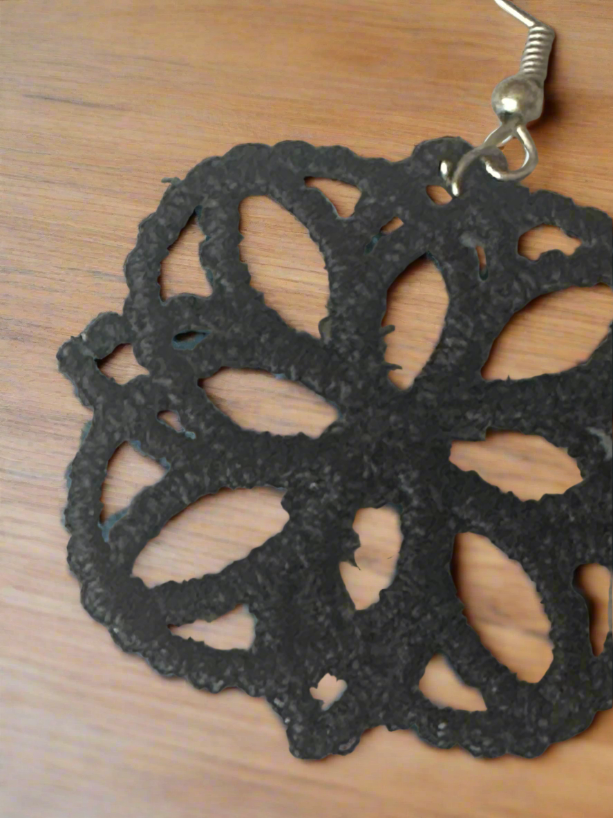 Black Free Standing Lace Earrings – Lightweight Handmade Embroidered Jewelry