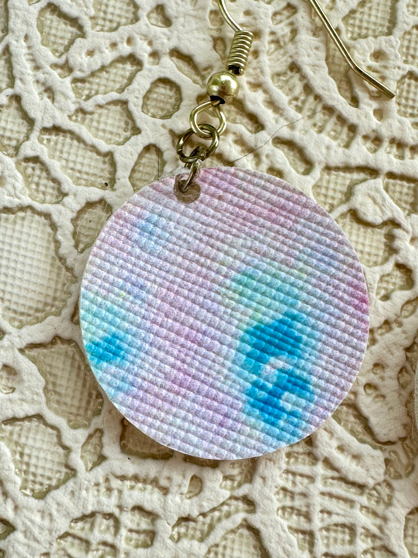 Pastel Watercolor Circle Earrings – 1" Faux Leather Dangle Earrings – Lightweight Spring Jewelry