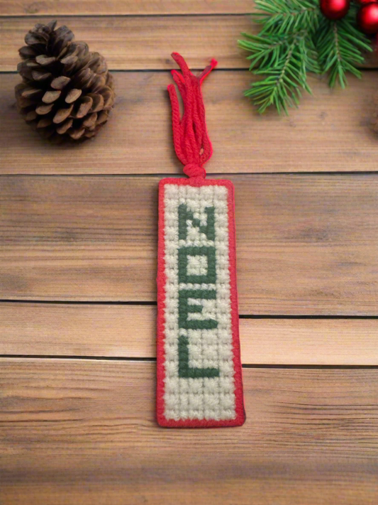 Handmade Plastic Canvas Bookmark – “Noel” in Green with Red Trim & Tassel – Christmas Holiday Gift