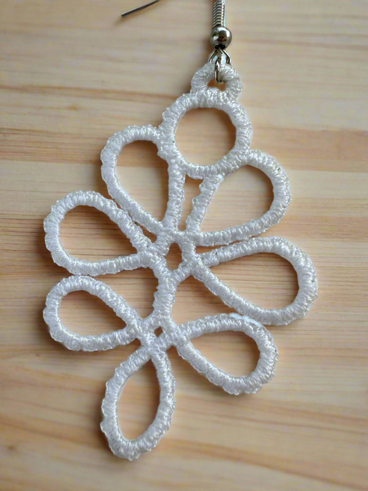 White Free Standing Lace Embroidered Earrings – Lightweight Floral Drop Earrings