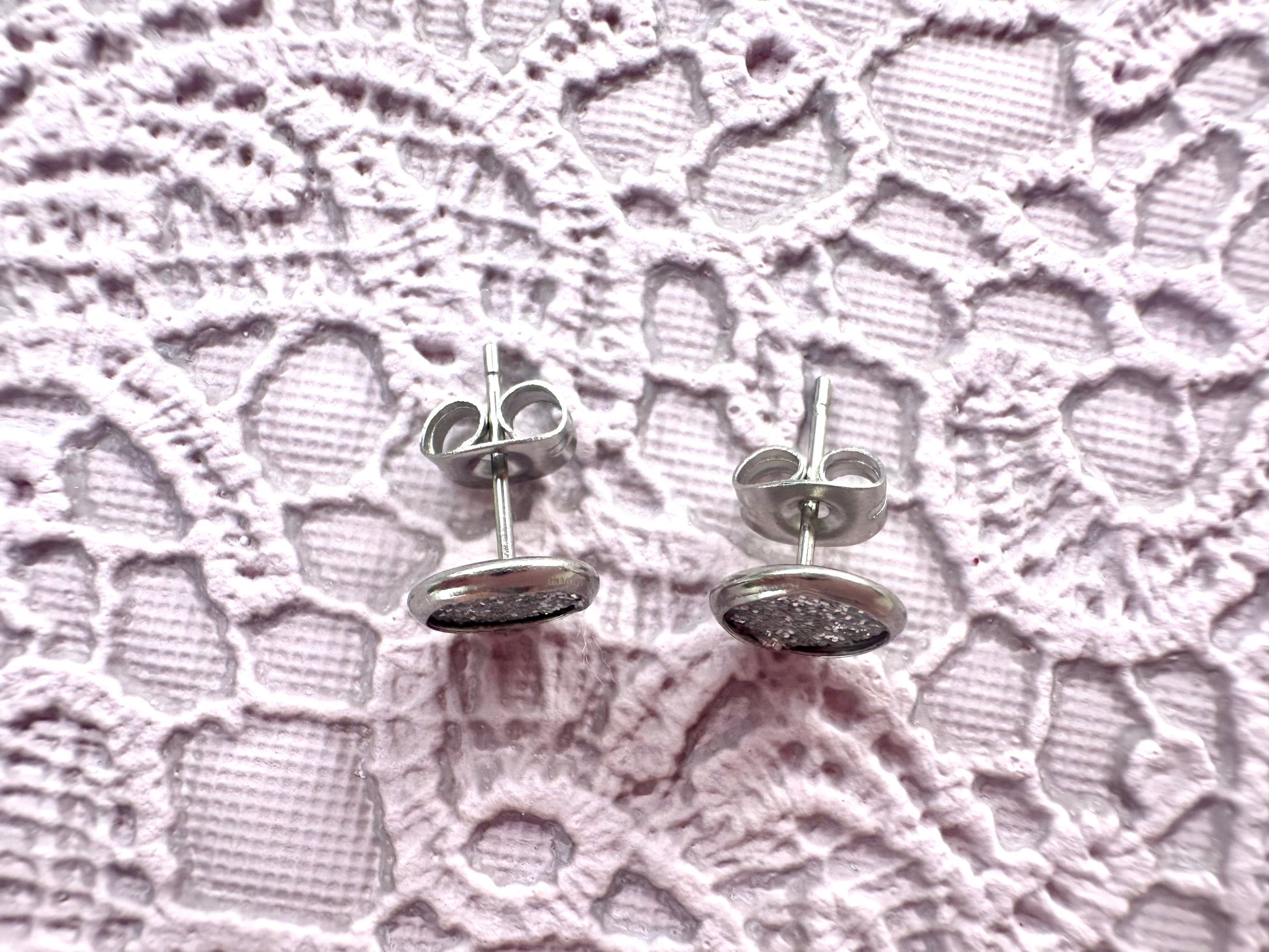 Glitter Silver Faux Leather Stud Earrings – 7mm Sparkly Handmade Studs