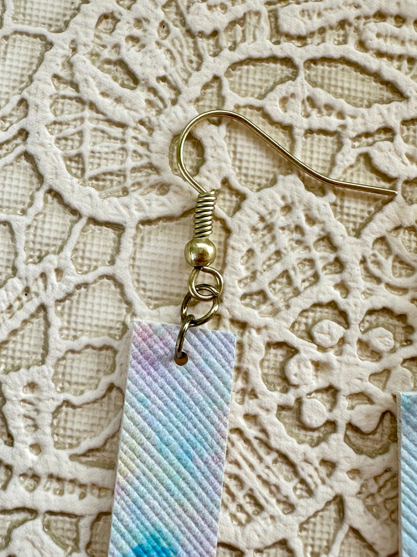 Pastel Watercolor Bar Earrings – Faux Leather Dangle Earrings – Lightweight Spring Jewelry