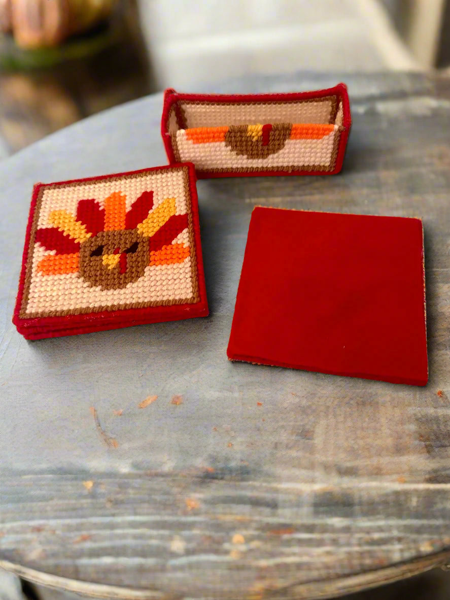 Plastic Canvas Turkey Coasters – Set of 4 with Holder