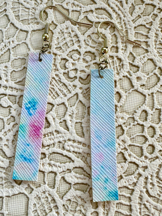 Pastel Watercolor Bar Earrings – Faux Leather Dangle Earrings – Lightweight Spring Jewelry