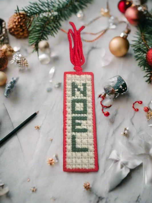 Handmade Plastic Canvas Bookmark – “Noel” in Green with Red Trim & Tassel – Christmas Holiday Gift