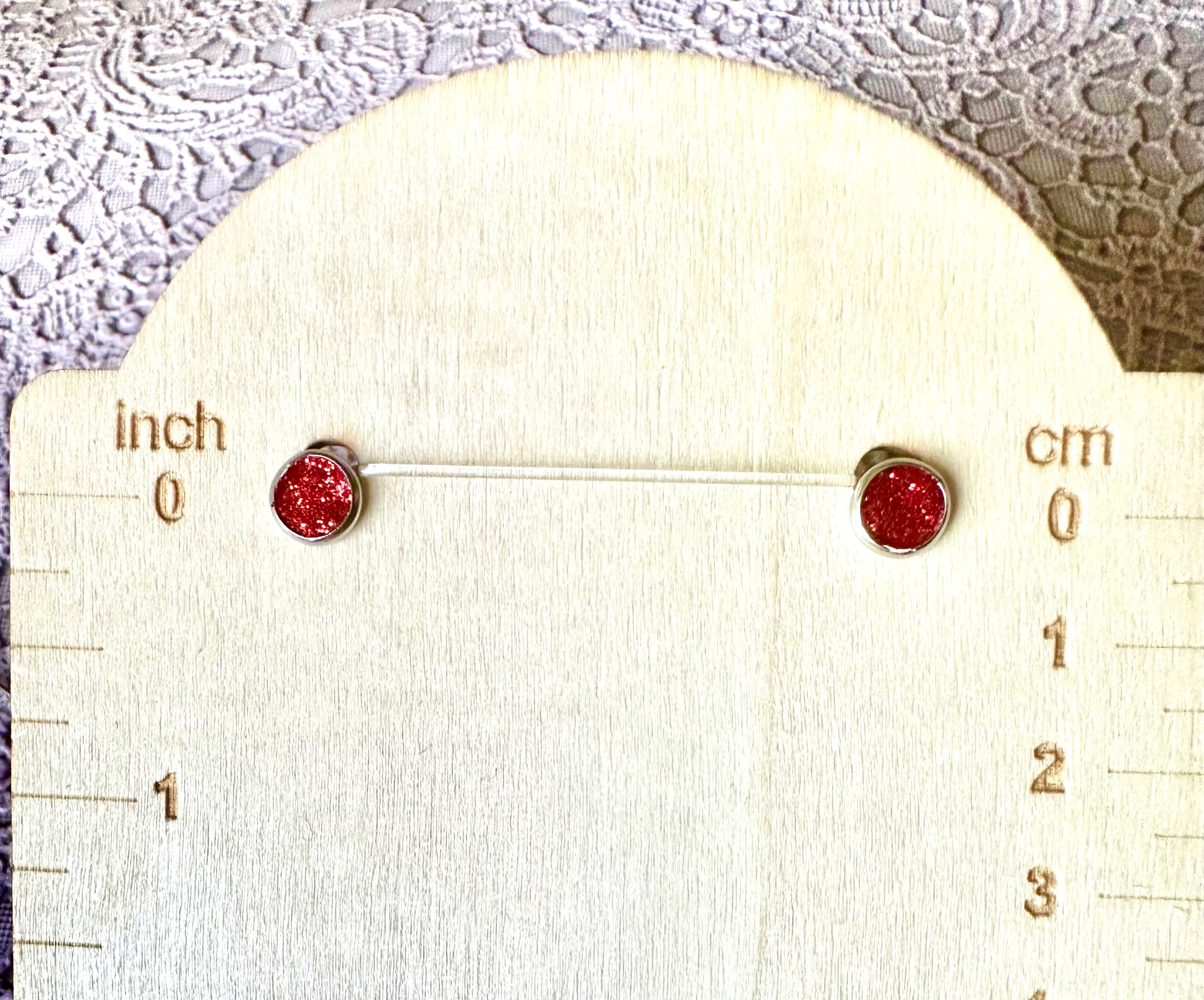 Glitter Red Faux Leather Stud Earrings – 7mm Handmade Sparkle Studs