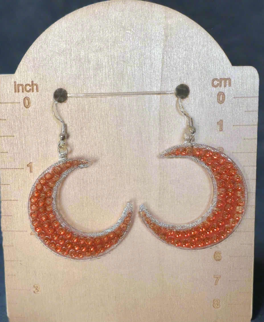 Orange Moon Sliver Diamond Dot Earrings