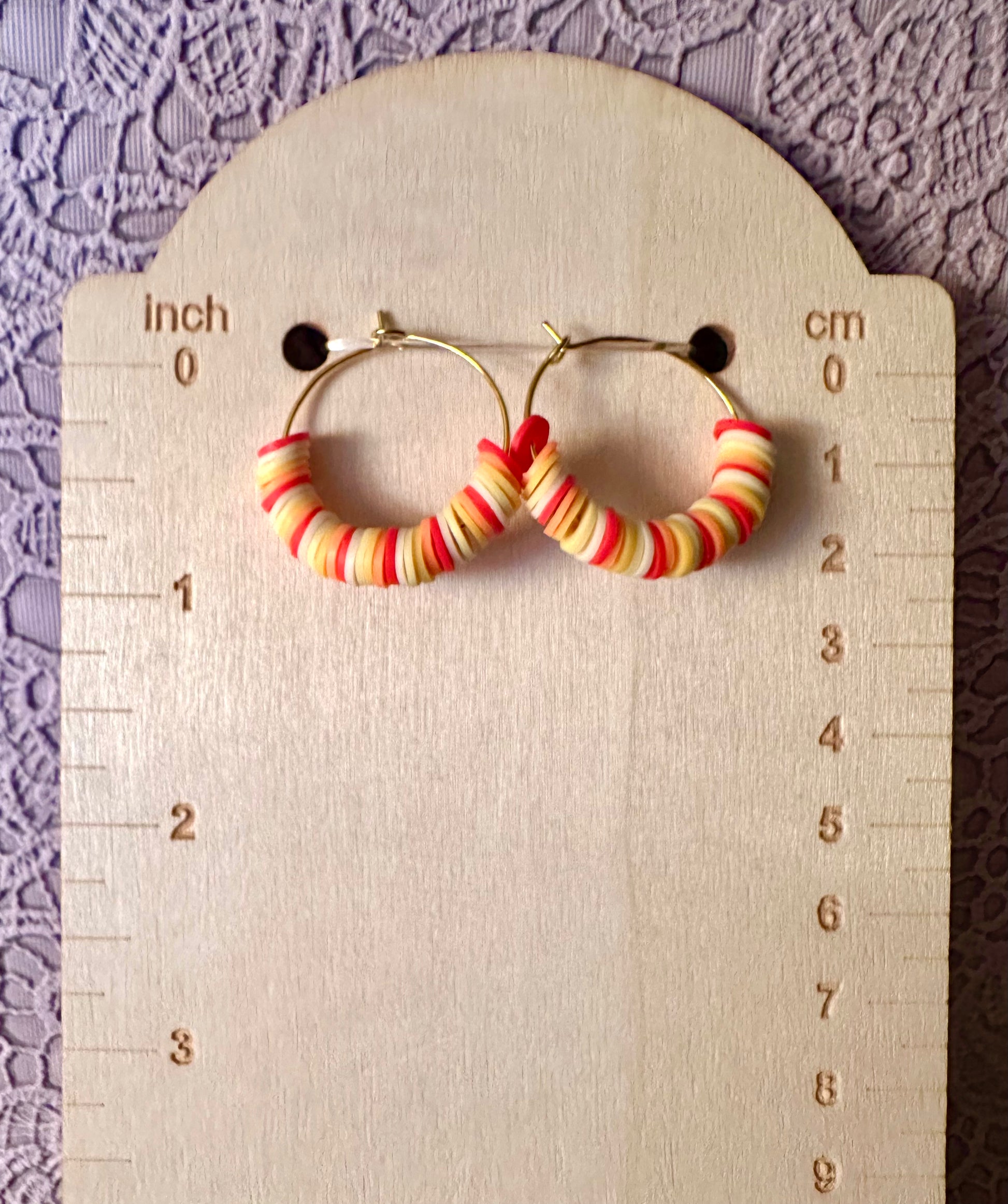 Sunset Heishi Bead Hoop Earrings – Polymer Clay Hoop Earrings – Warm Sunrise-Inspired Fall Jewelry
