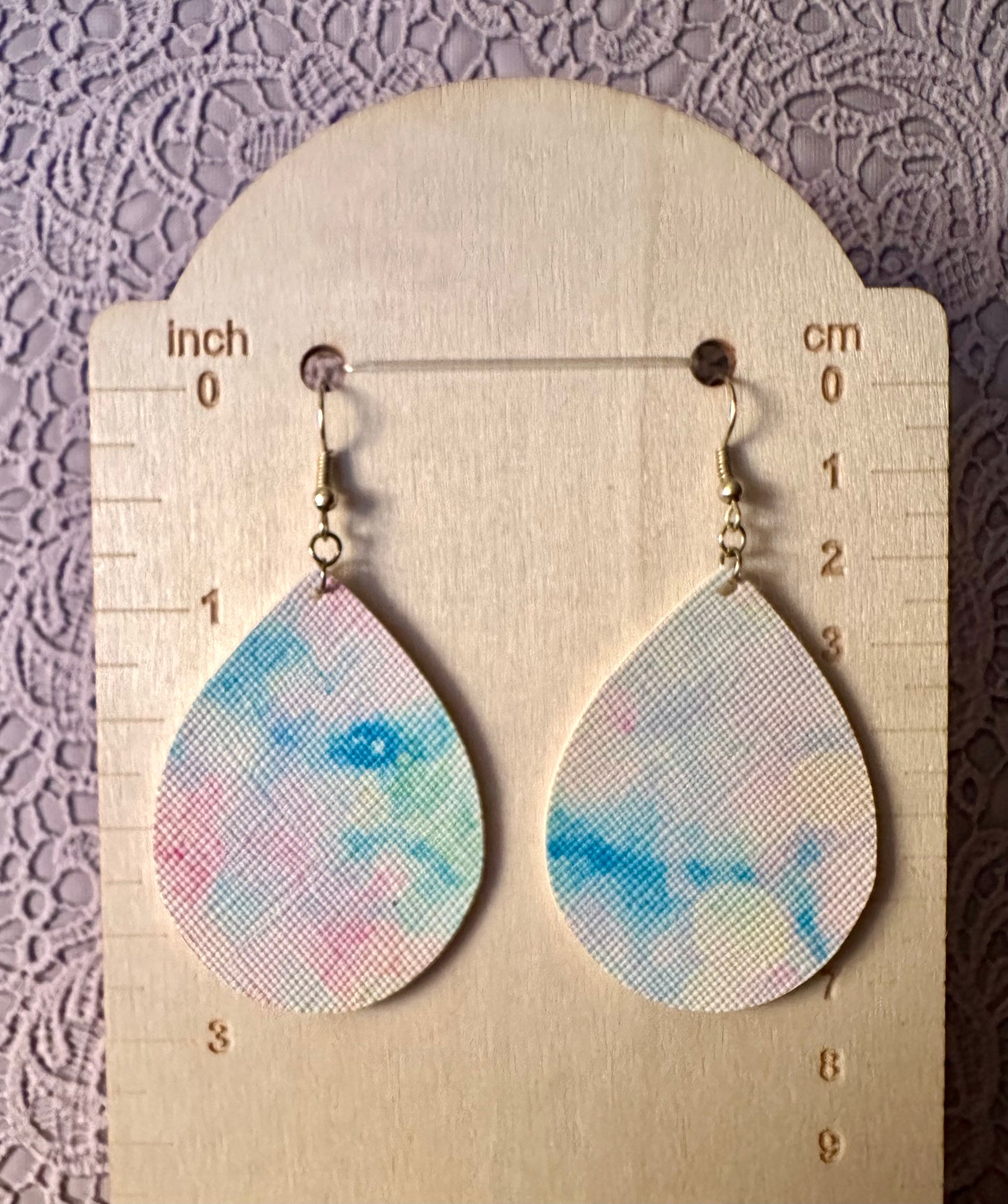 Pastel Watercolor Teardrop Earrings – Faux Leather Spring Dangle Earrings for Women