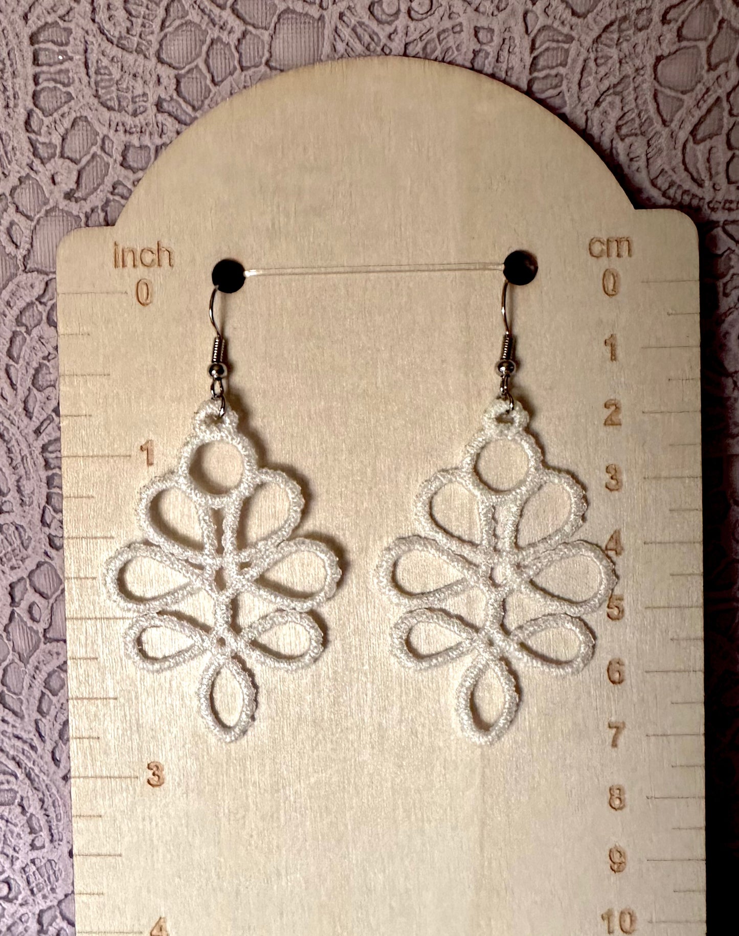 White Free Standing Lace Earrings – Handmade Embroidered Statement Jewelry