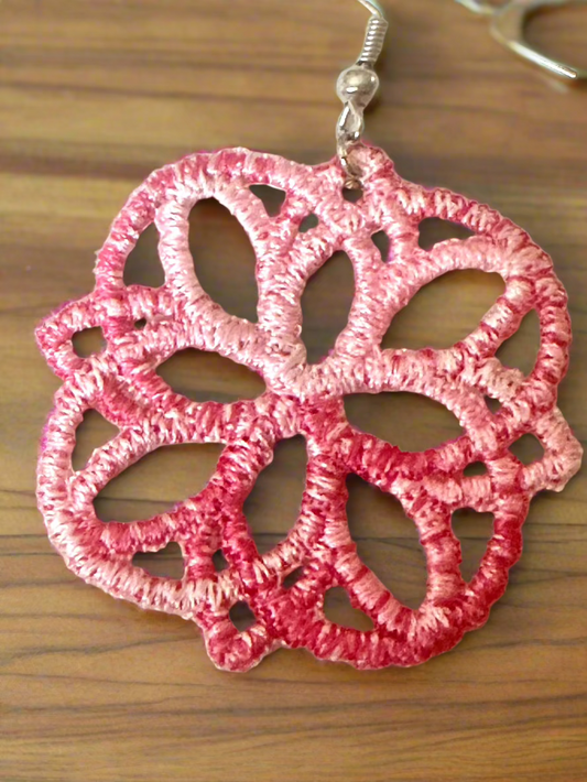 Pink Ombré Free Standing Lace Earrings – Lightweight Embroidered Jewelry