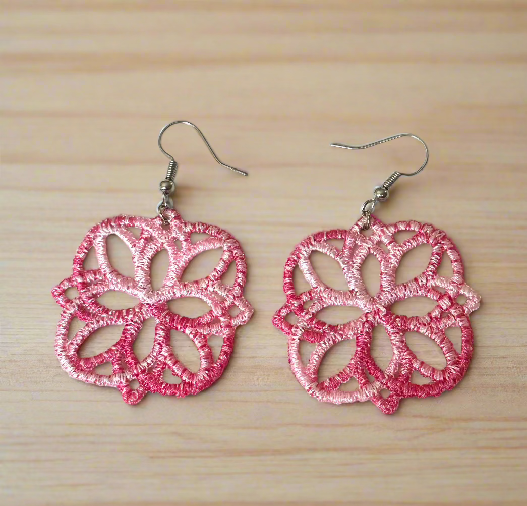 Pink Ombré Free Standing Lace Earrings – Lightweight Embroidered Jewelry