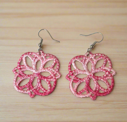 Pink Ombré Free Standing Lace Earrings – Lightweight Embroidered Jewelry