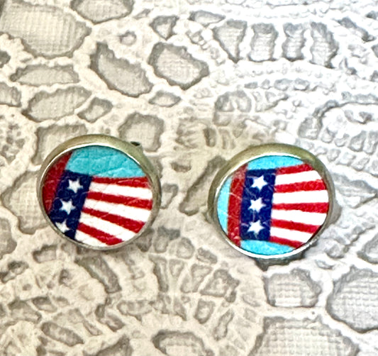 Patriotic American Flag Stud Earrings – Red White & Blue 4th of July Earrings – 10mm Lightweight Posts