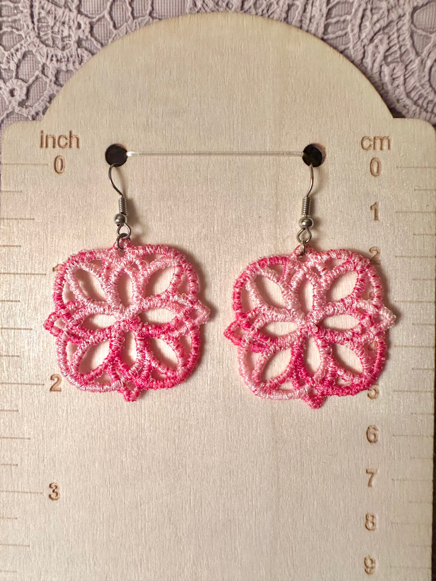Pink Ombré Free Standing Lace Earrings – Lightweight Embroidered Jewelry