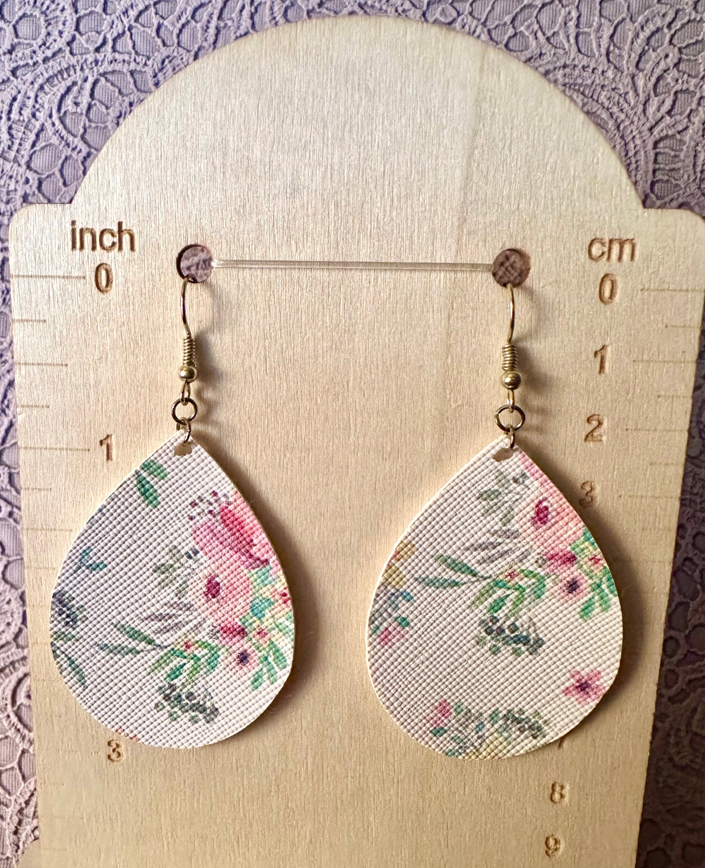 Floral Teardrop Earrings – Faux Leather Dangle Earrings – Spring Flower Earrings for Women