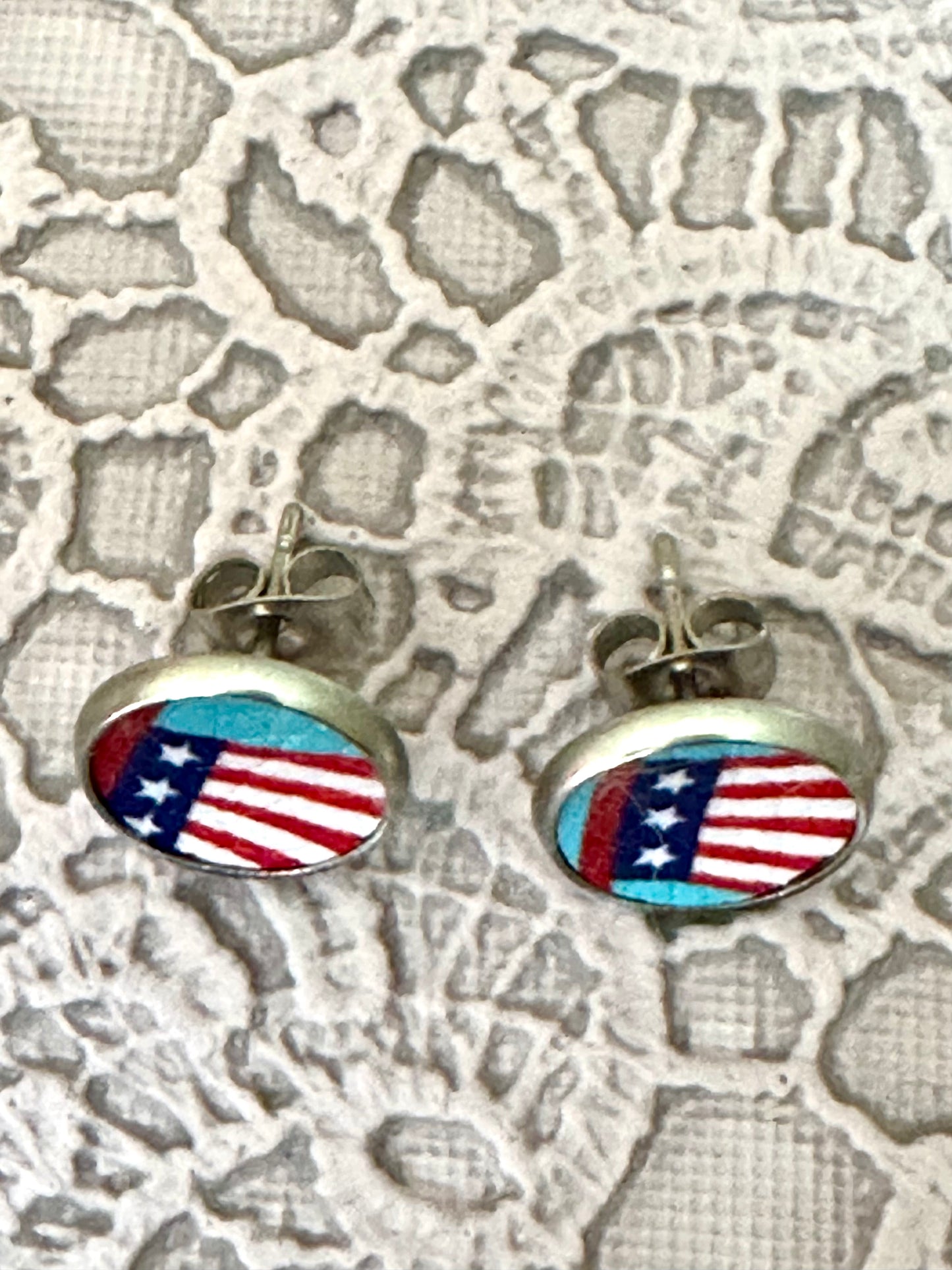 Patriotic American Flag Stud Earrings – Red White & Blue 4th of July Earrings – 10mm Lightweight Posts