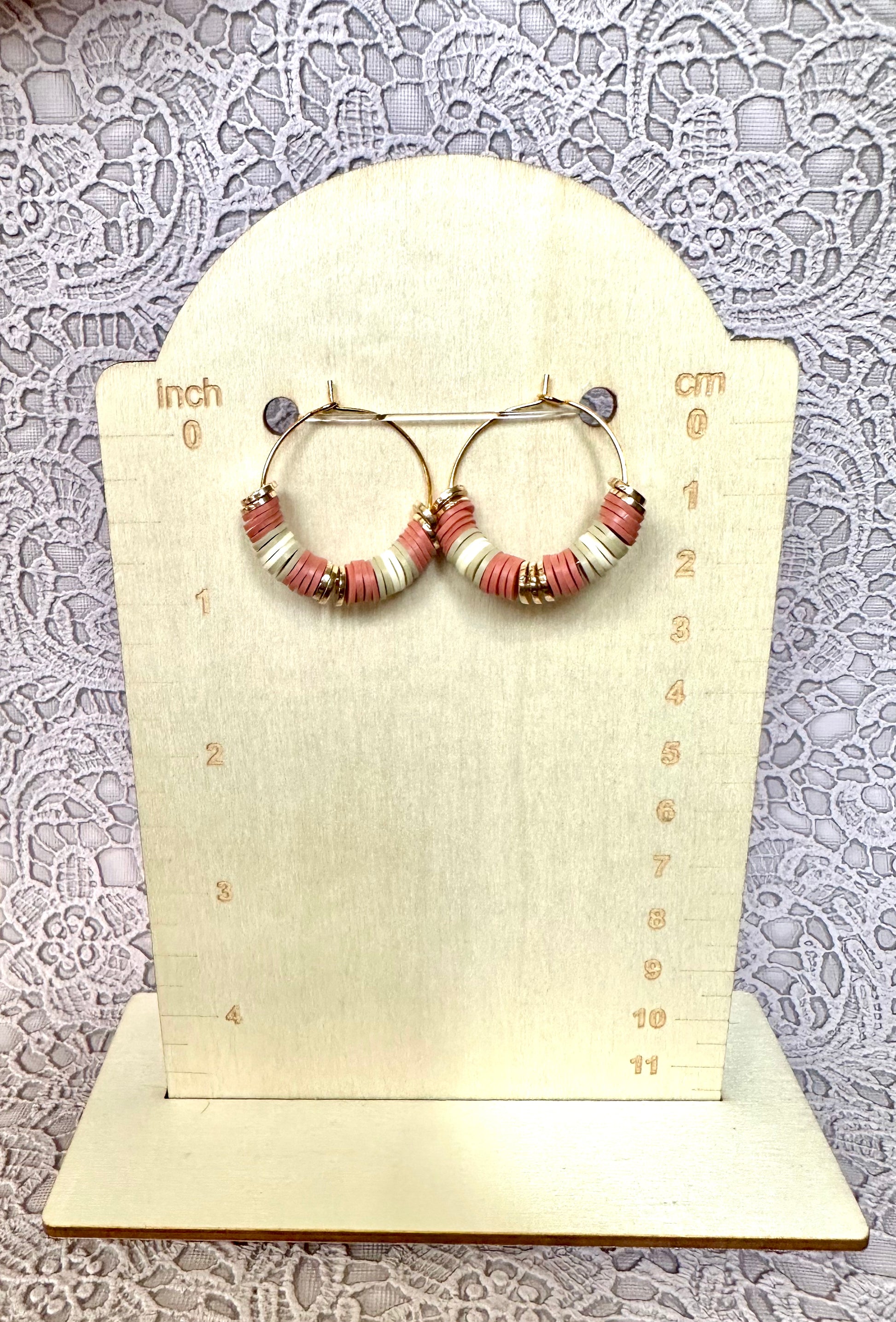 Earth Tone Heishi Beaded Hoop Earrings – Lightweight Handmade Hoops with Gold Accents