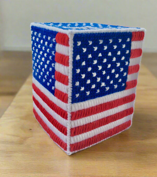 Patriotic Tissue Box Cover – American Flag Design | Fits Boutique Size Tissue Boxes