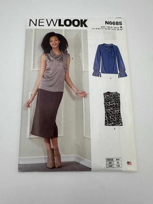 New Look N6685 Misses' Sleeveless or Long-Sleeved Tops Sewing Pattern
