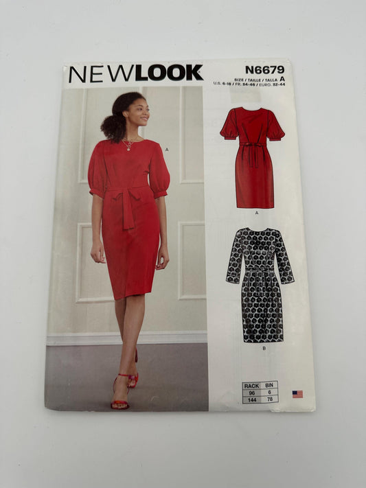 New Look N6679 Knee-Length Dress Pattern – Short or Long Sleeve Variations – Sizes 6–18 – Uncut