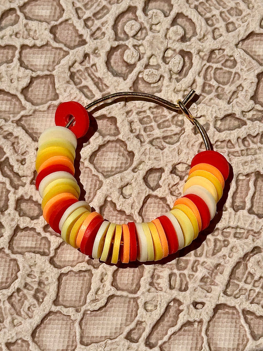 Sunset Heishi Bead Hoop Earrings – Polymer Clay Hoop Earrings – Warm Sunrise-Inspired Fall Jewelry