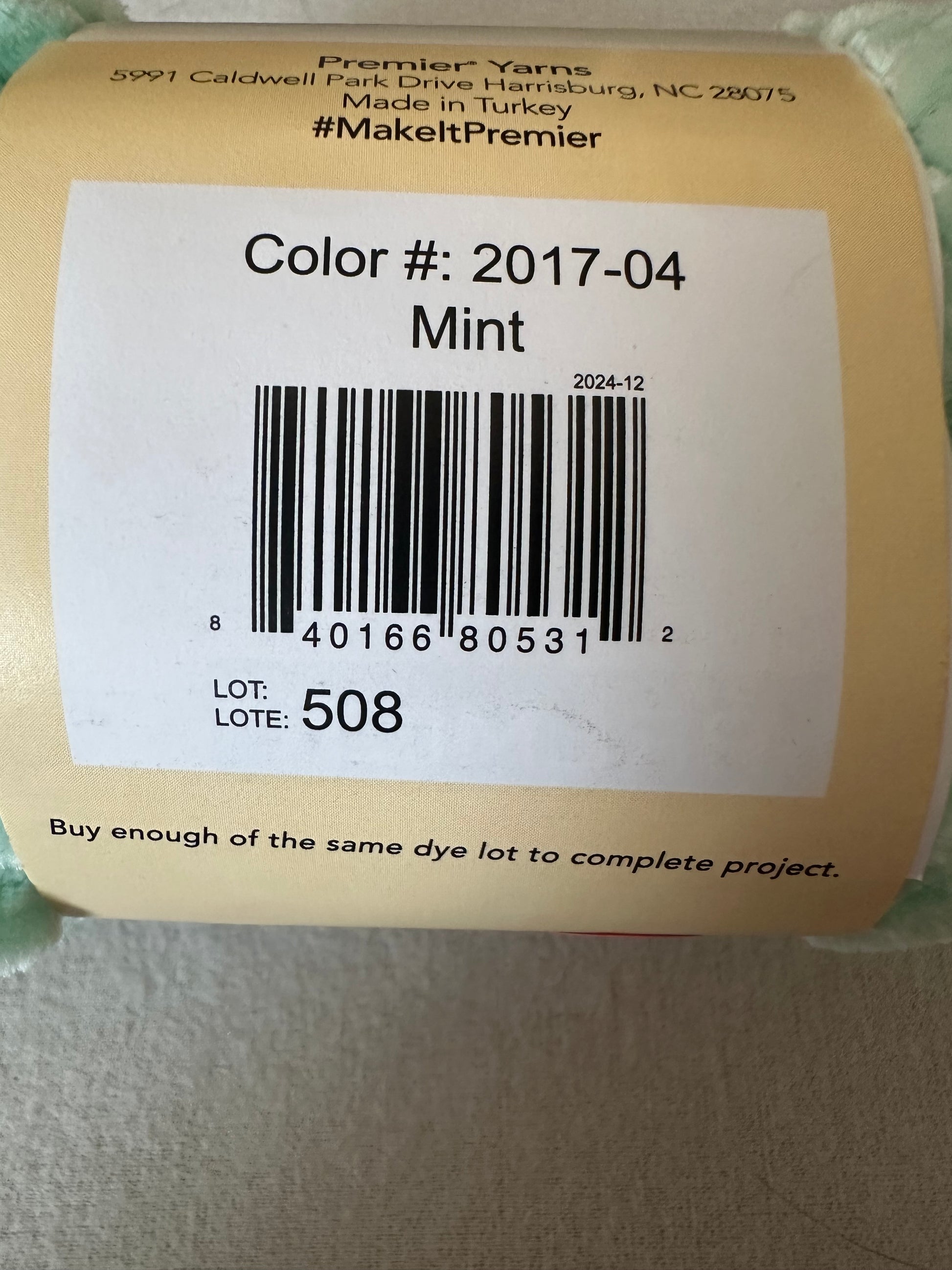 Premier Just Chenille Yarn – Mint (Color 2017-04) 
