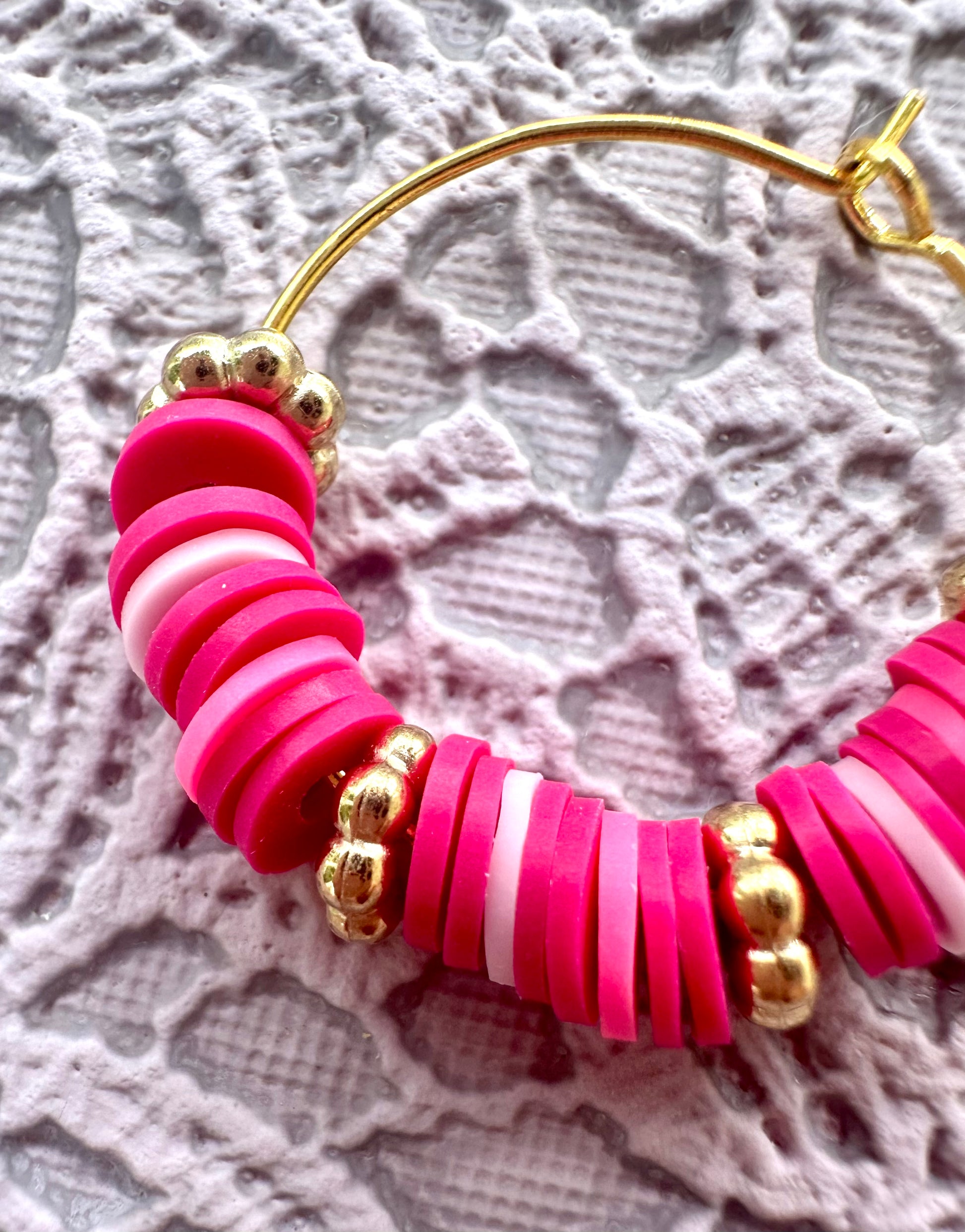 Pink Heishi Beaded Hoop Earrings – Lightweight Handmade Clay Hoops