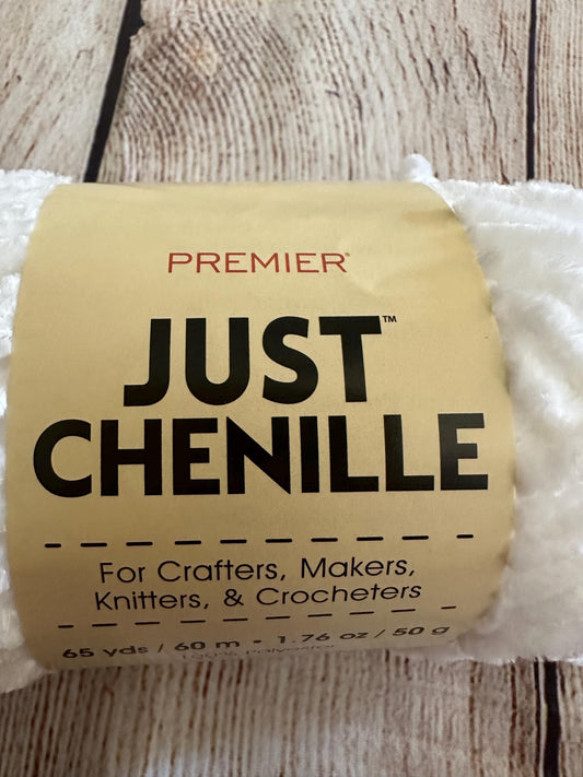 Premier Just Chenille Yarn – White (Color 2021-09) – Soft Polyester Yarn, 65 Yards
