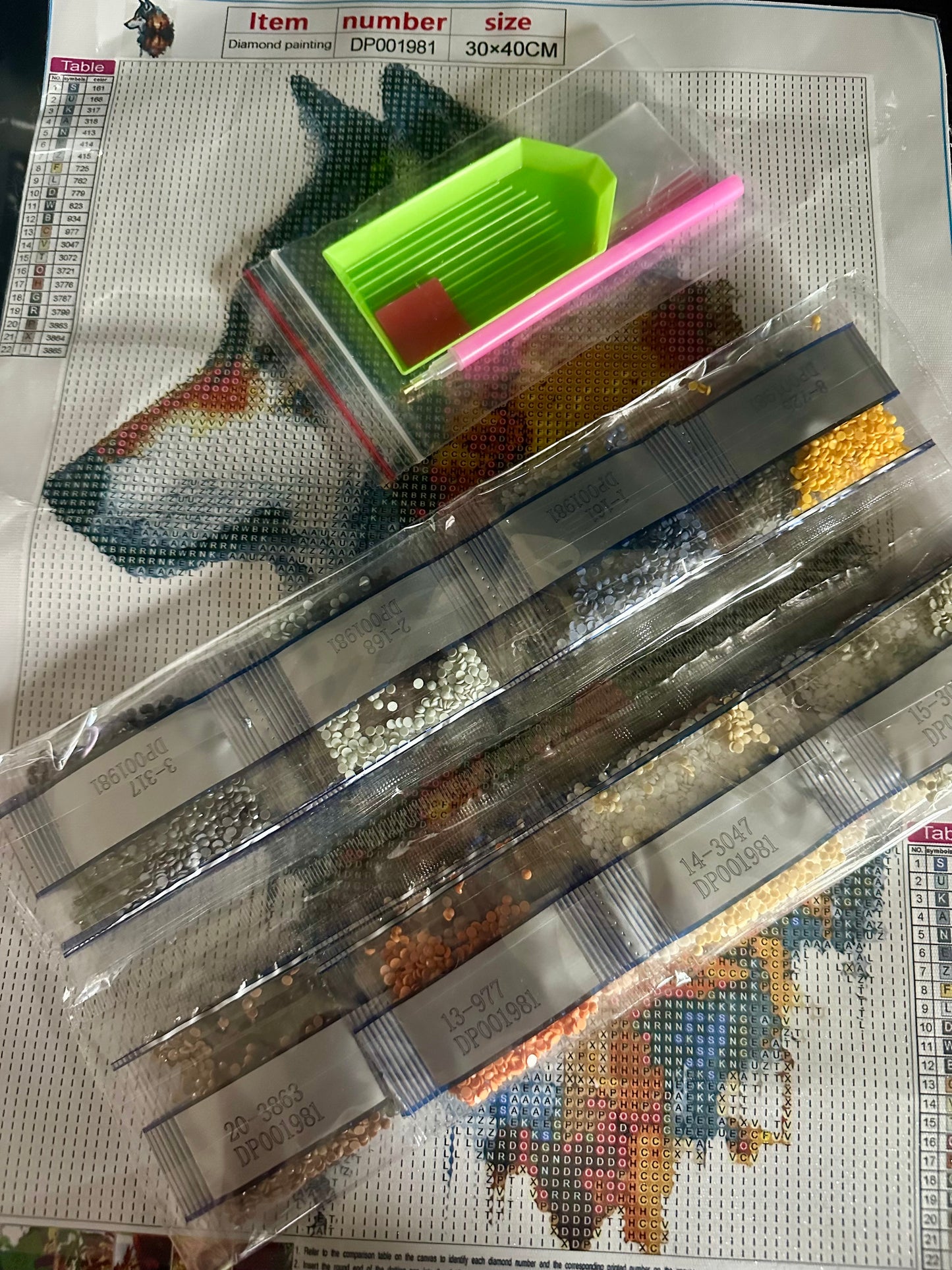 Wolf and mountain double exposure diamond painting kit with tools and diamond drill packets