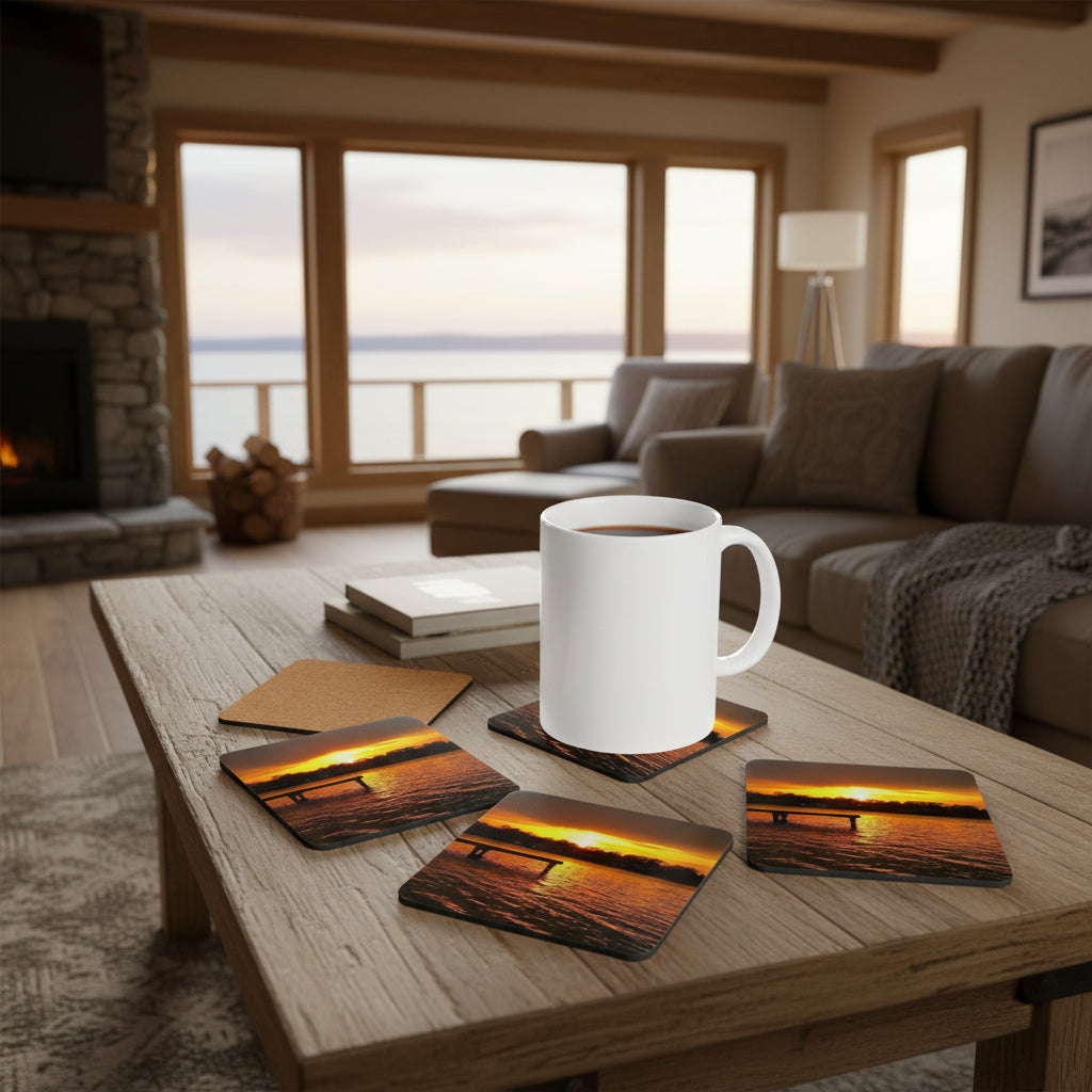 Sunset Dock Cork Coaster Set – Original Photography Drink Coasters (4-Pack)