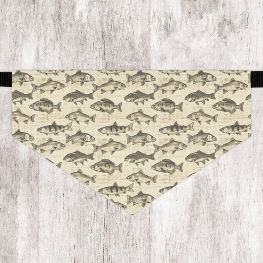 Fish Pattern Dog Bandana with Collar – Over-the-Collar Pet Bandana – Tan and Gray Dog Accessory