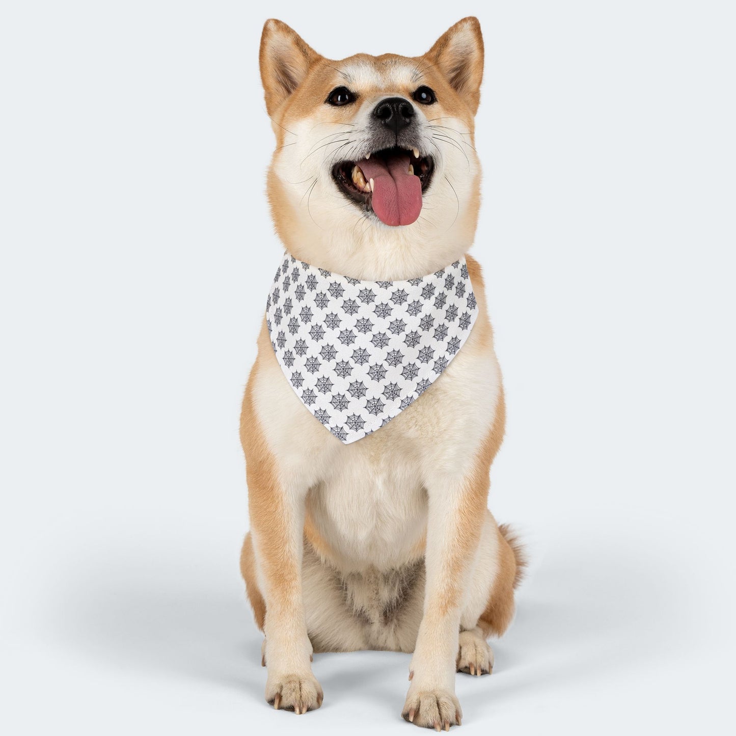 White Dog Bandana with Black Spider Web Pattern