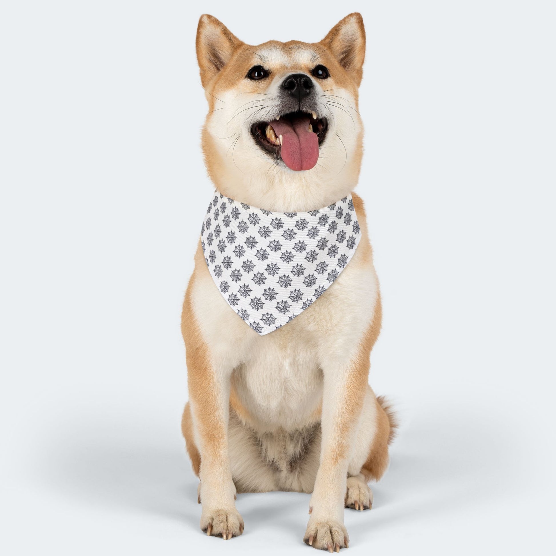 White Dog Bandana with Black Spider Web Pattern