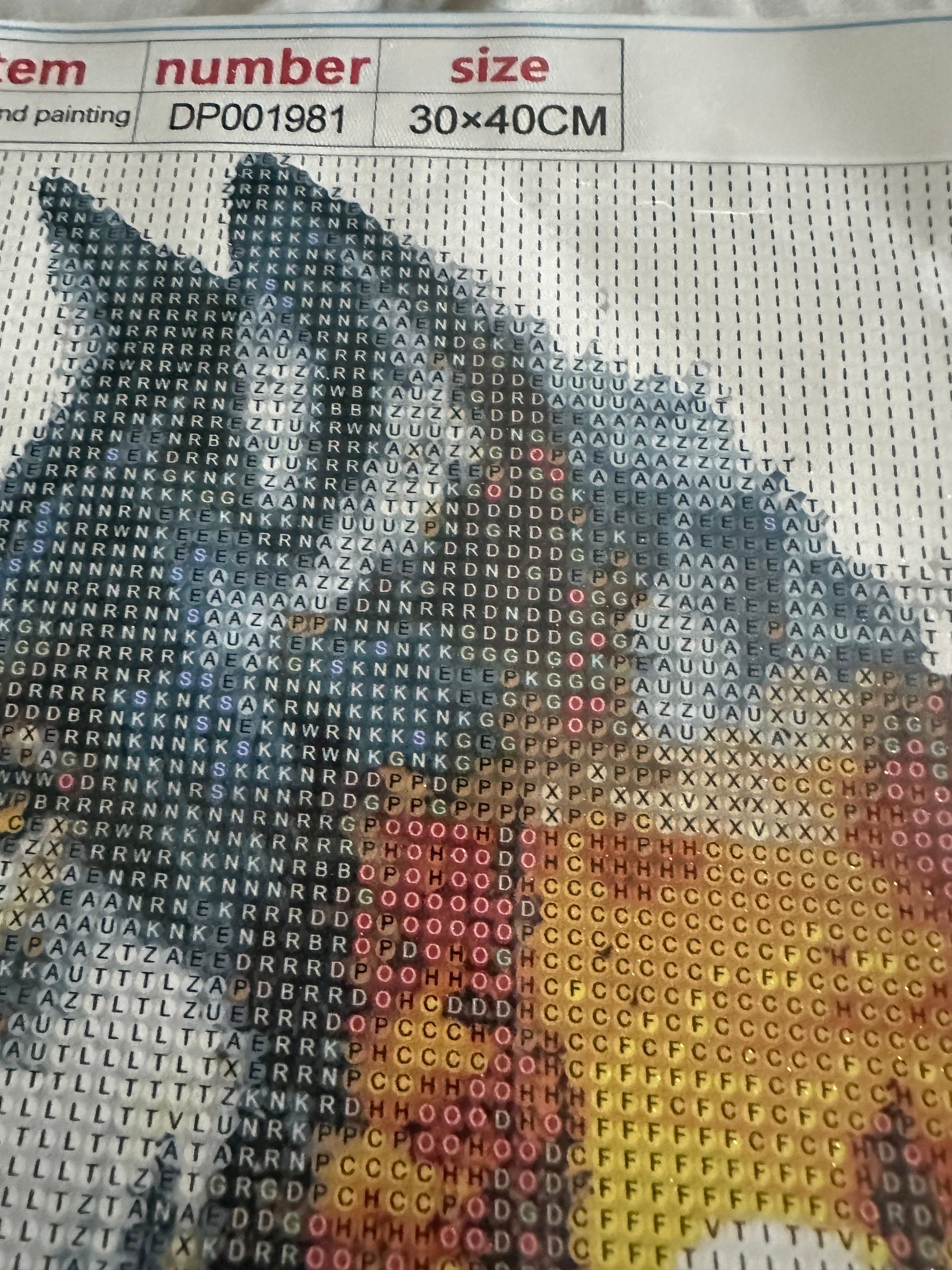 Close up of wolf diamond painting