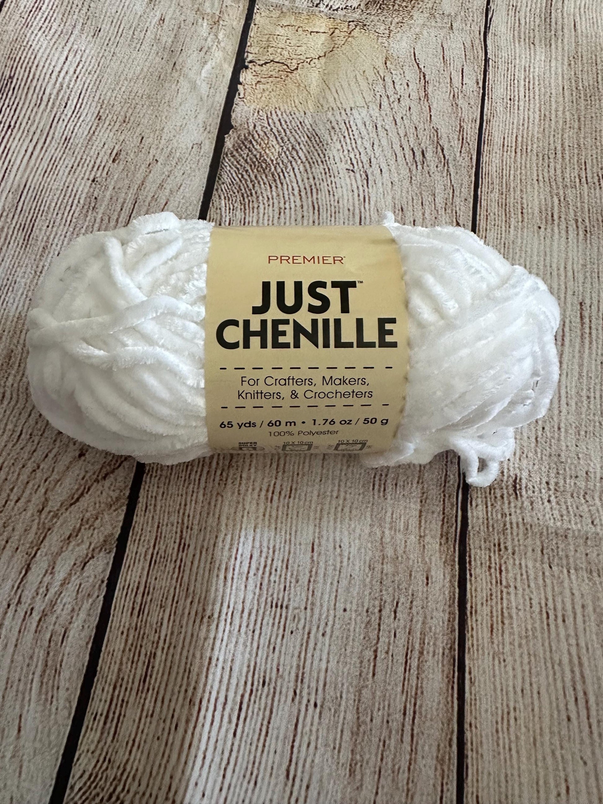 Premier Just Chenille Yarn – White (Color 2021-09) – Soft Polyester Yarn, 65 Yards