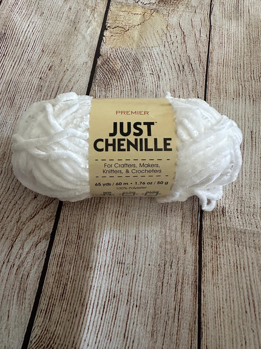 Premier Just Chenille Yarn – White (Color 2021-09) – Soft Polyester Yarn, 65 Yards