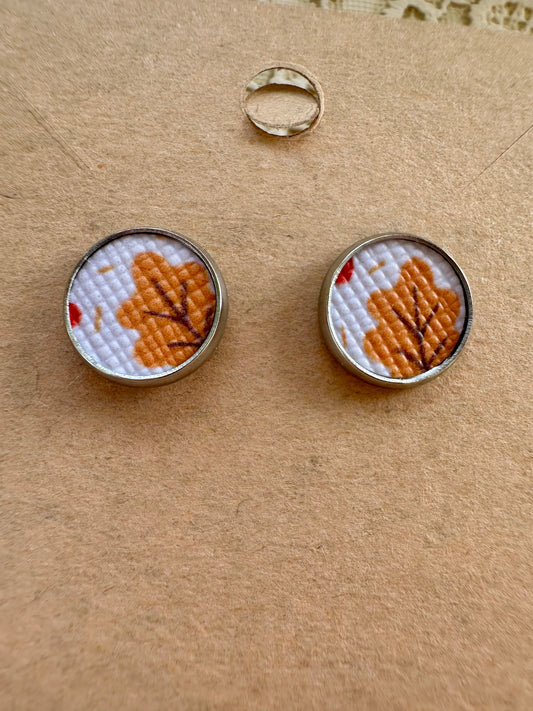 Yellow Leaf Leather Stud Earrings- yellow fall leaf on white background