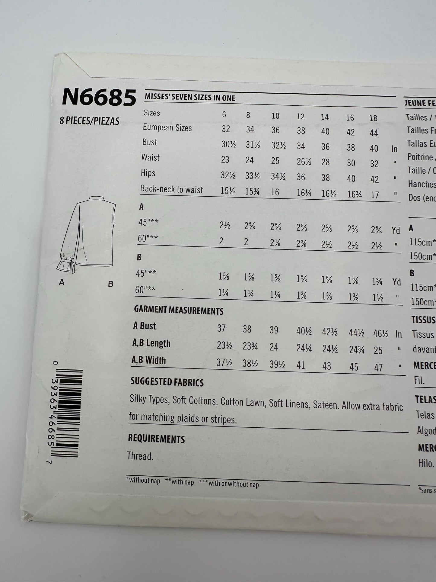 New Look N6685 Misses' Sleeveless or Long-Sleeved Tops Sewing Pattern 