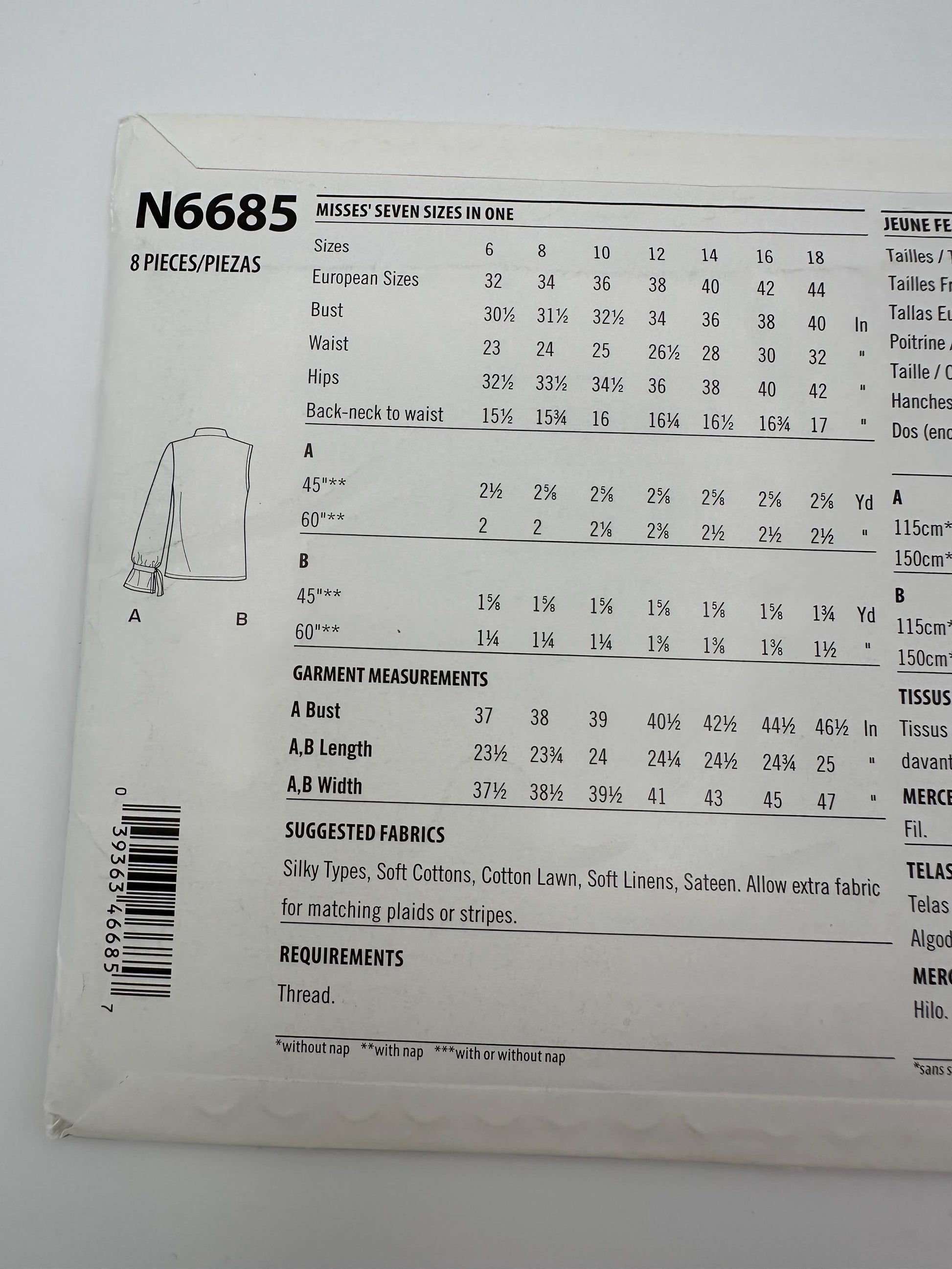 New Look N6685 Misses' Sleeveless or Long-Sleeved Tops Sewing Pattern 