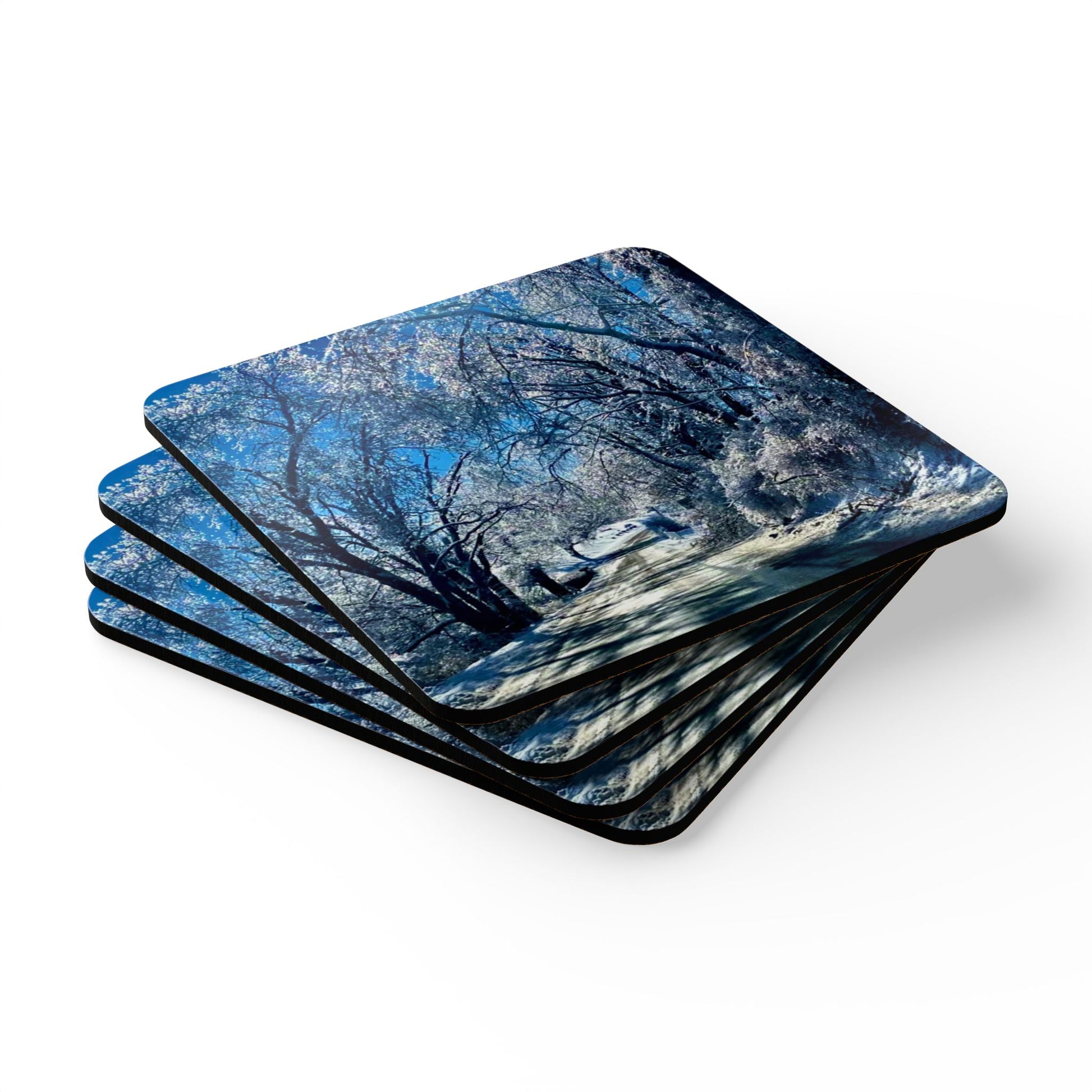 Winter Woodland Road Coasters set of 4