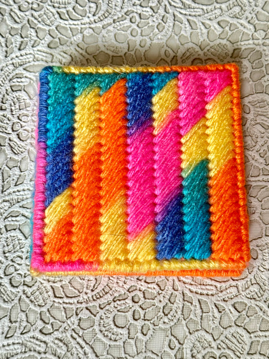 Handmade Variegated Sticky Note Holder – Multicolor Plastic Canvas Cover with Notepad