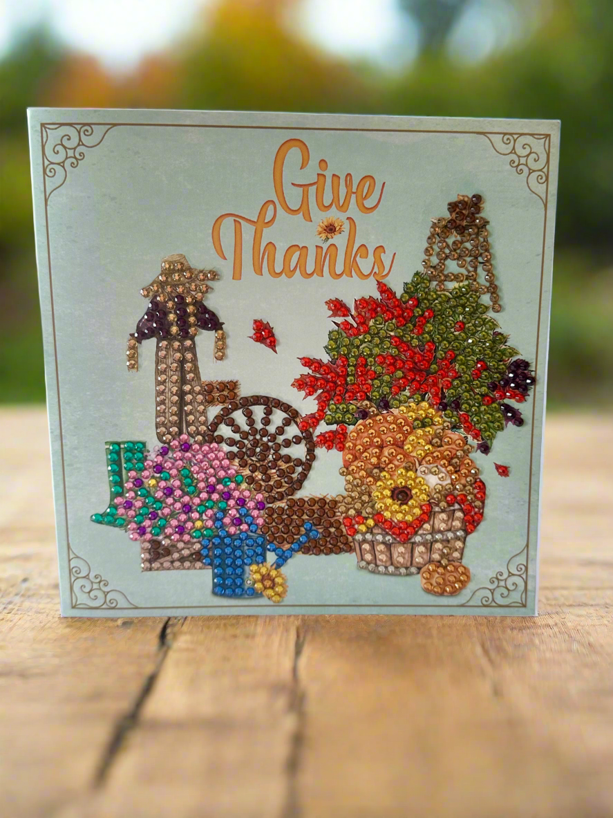 Give Thanks Fall Diamond Dot Card  with Scarecrow