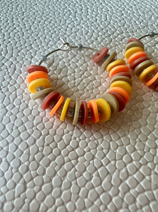 Fall Heishi Bead Hoop Earrings – Autumn Colors – Lightweight 1" Hoops