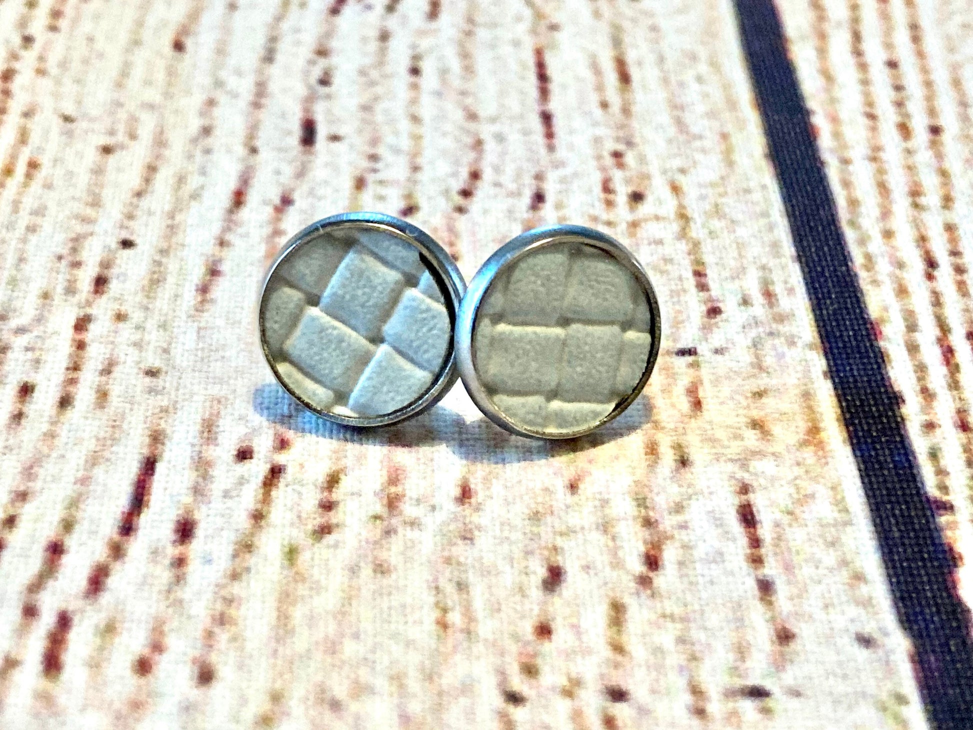 Pale Blue Woven Texture Faux Leather Stud Earrings