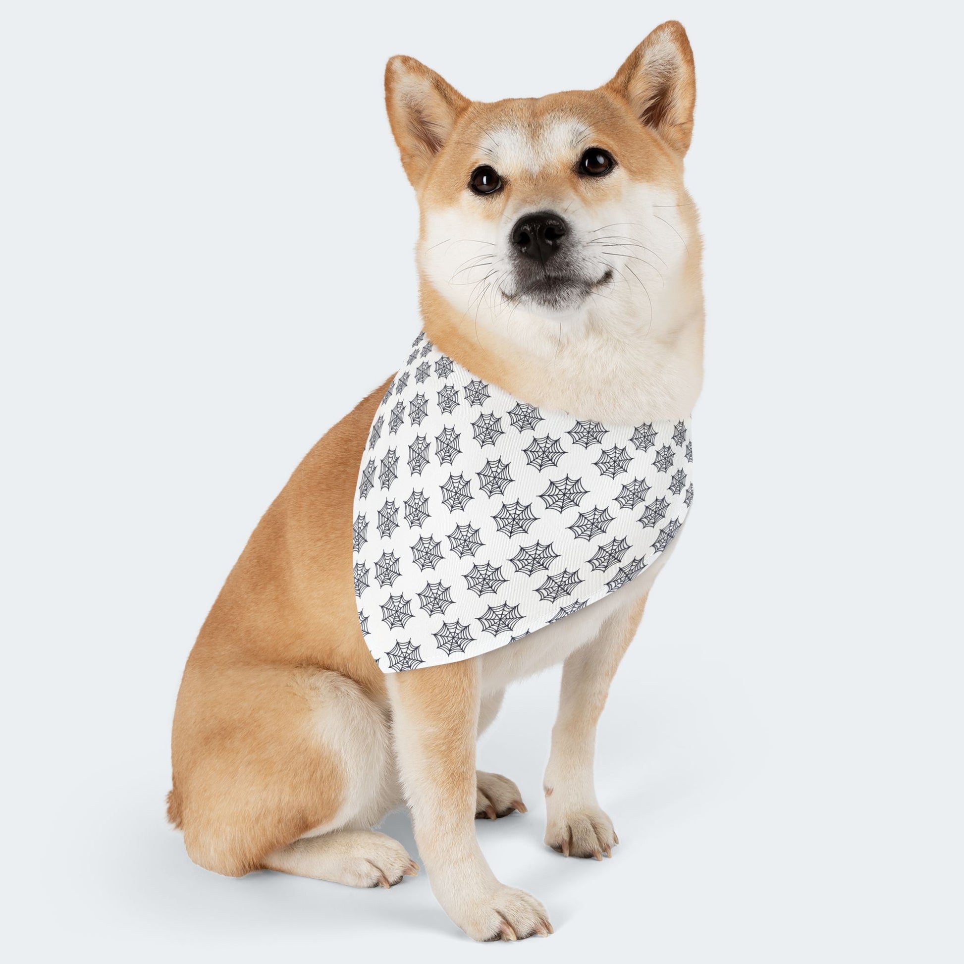 White Dog Bandana with Black Spider Web Pattern