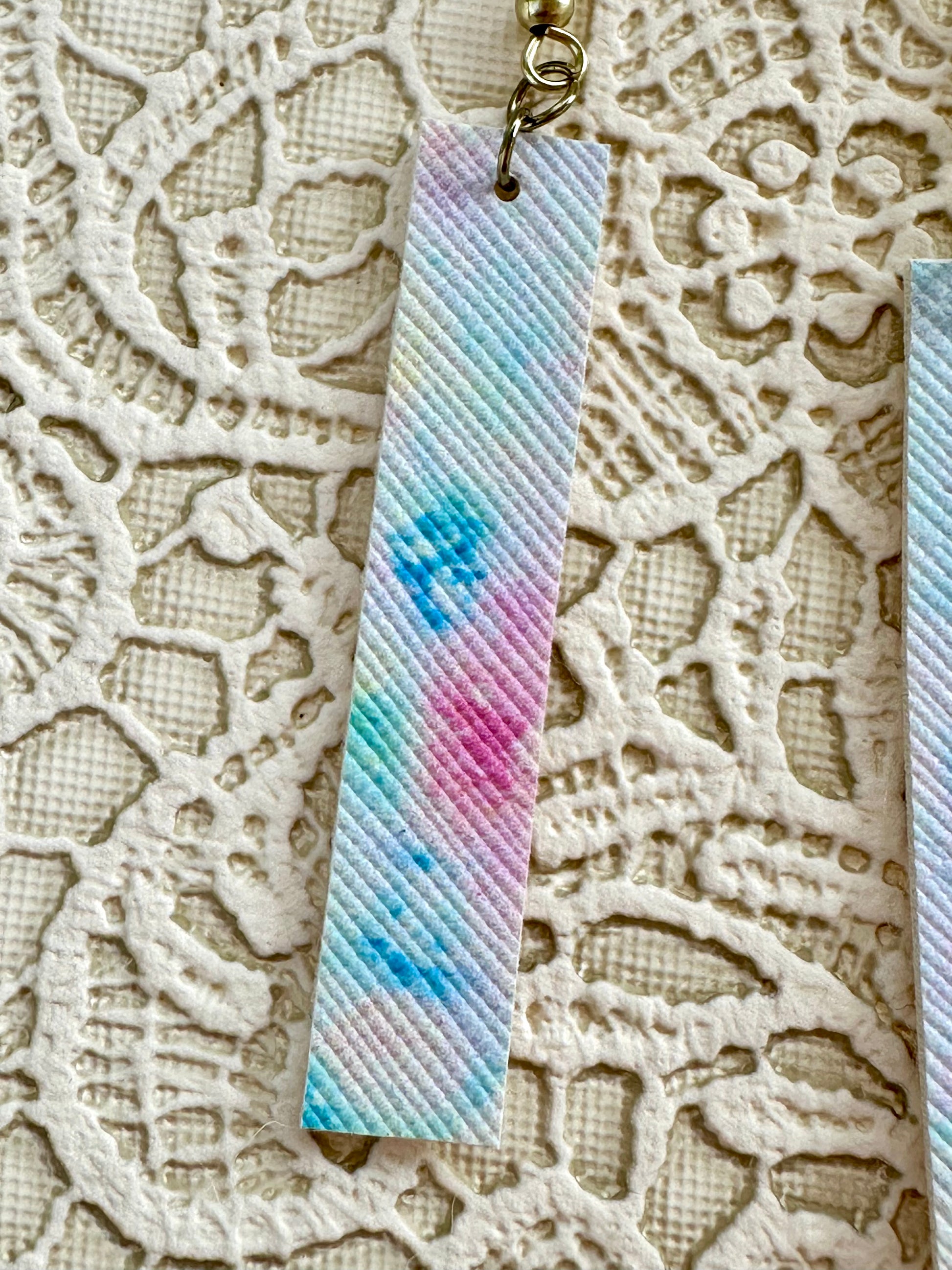 Pastel Watercolor Bar Earrings – Faux Leather Dangle Earrings – Lightweight Spring Jewelry