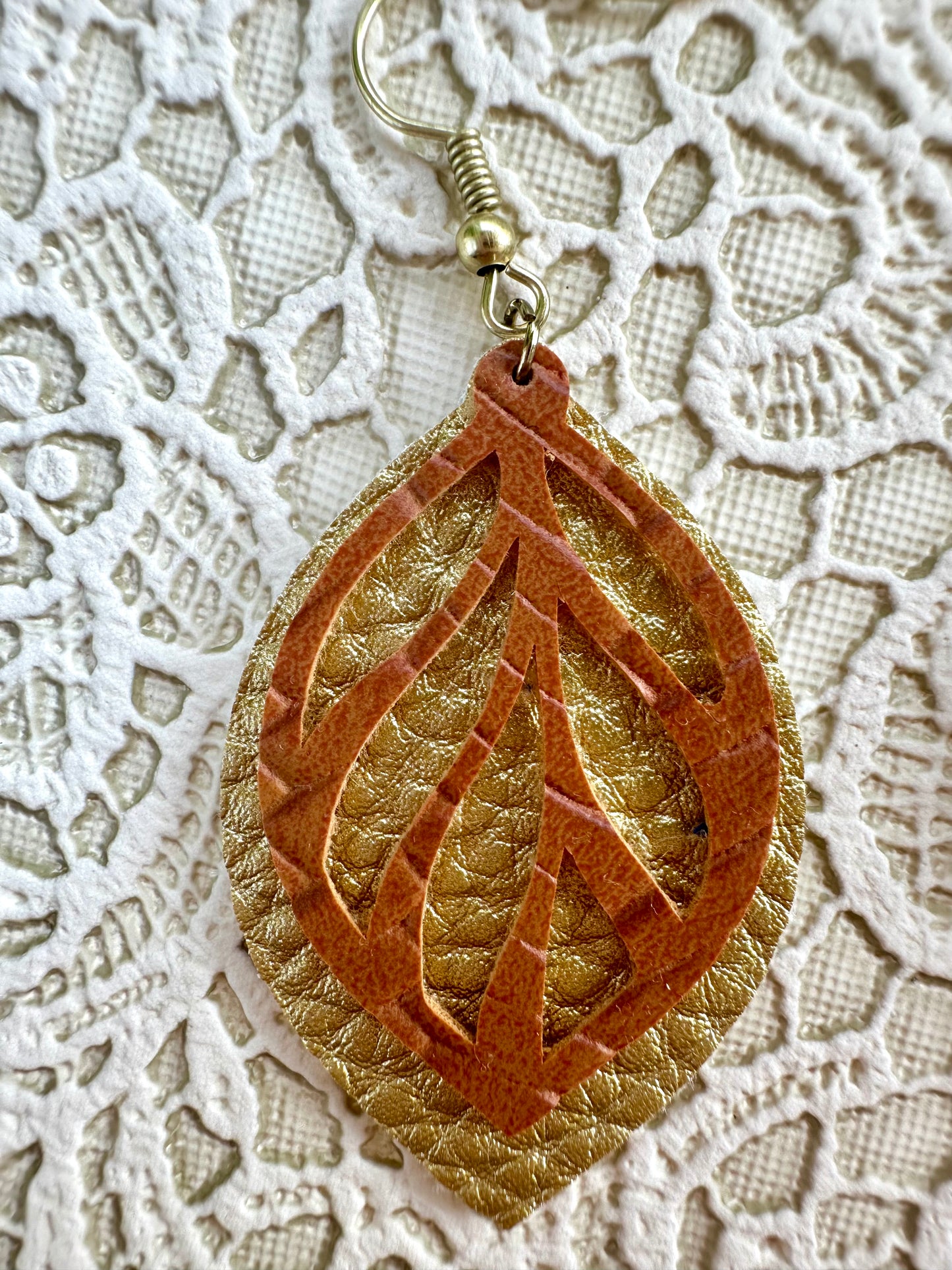 Two-Layer Faux Leather Leaf Earrings – Brown and Matte Gold, 2" Lightweight Fall Dangles