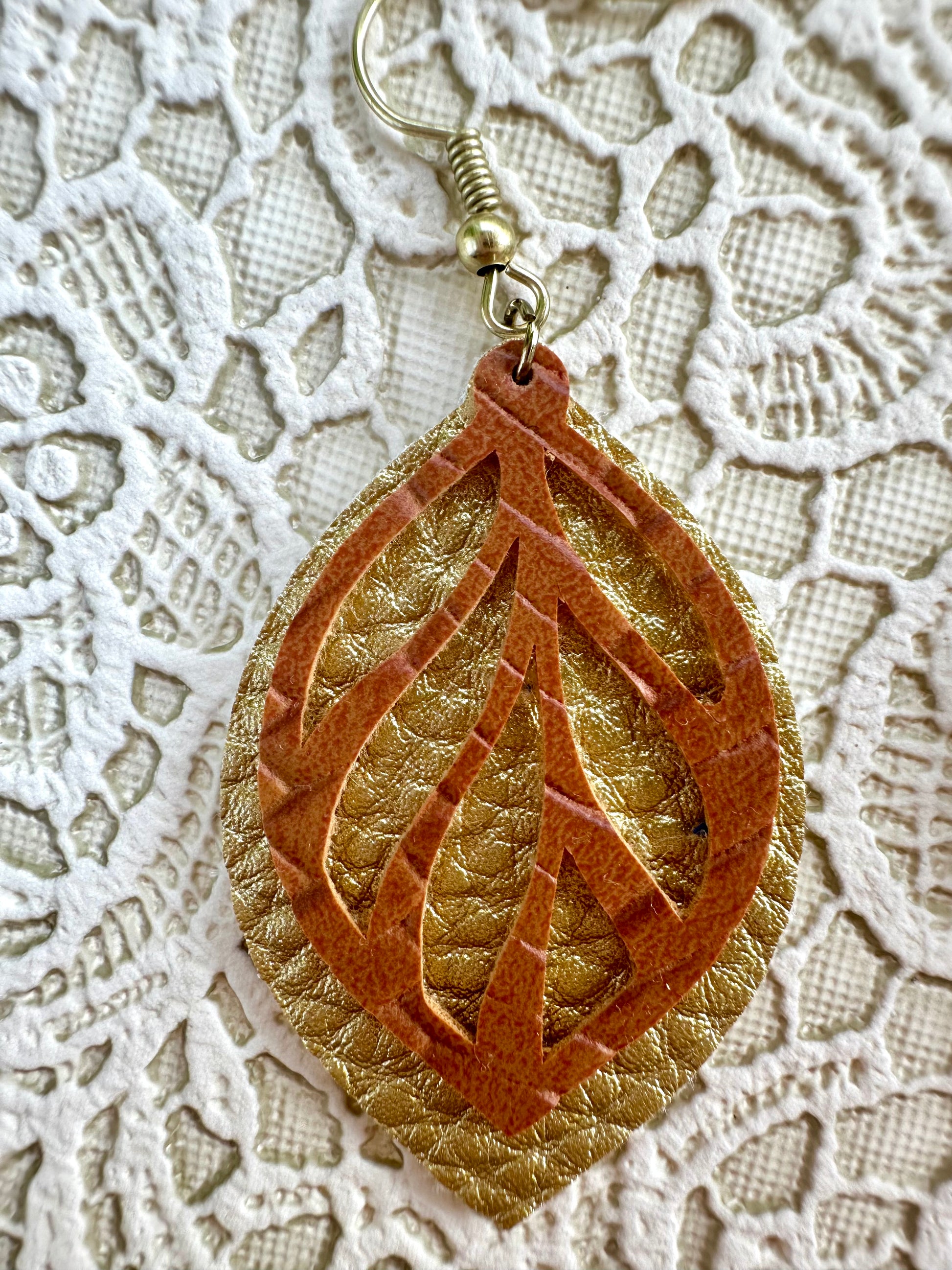 Two-Layer Faux Leather Leaf Earrings – Brown and Matte Gold, 2" Lightweight Fall Dangles