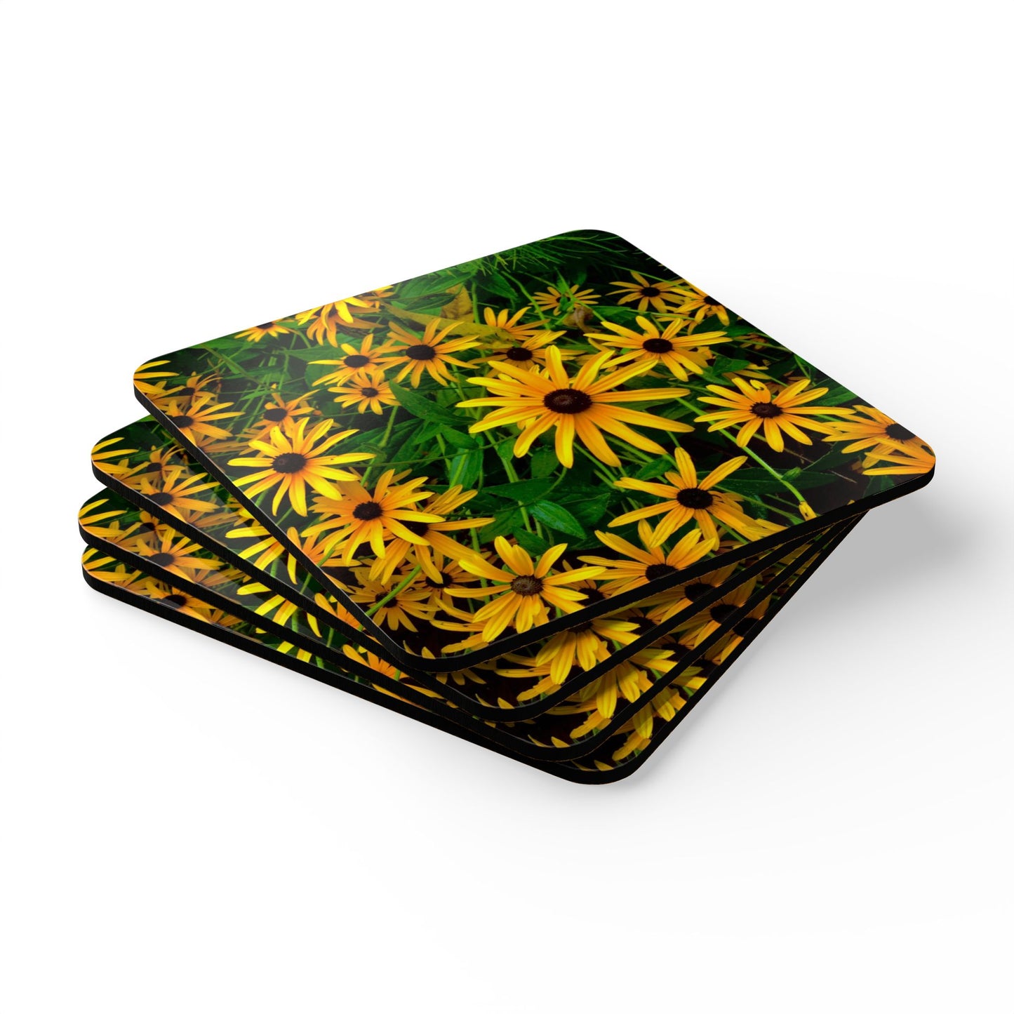 Black Eyed Susan Coasters Set of 4 | Original Photography Floral Cork Drink Coasters | Yellow Wildflower Table Decor | Cottagecore Home & Gift Idea